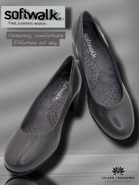 New SoftWalk Imperial 2 Women Sz 7.5W Grey Leather Cushioned Arch Foot Support